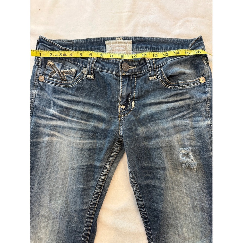 Buckle Big Star Vintage Liv Bootcut Jeans Blue Distressed Studded 31L Womens - Picture 6 of 12